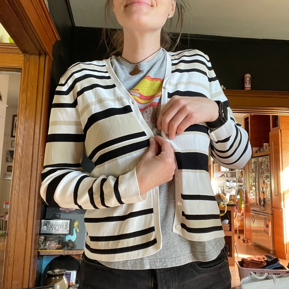 Sarah Spencer’s striped lightweight cardigan